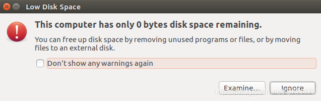 This computer has only 0bytes disk space remaining